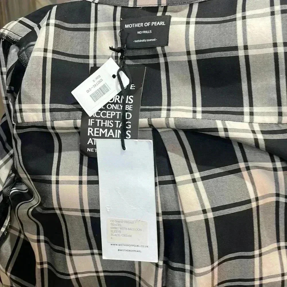 Mother of Pearl TEGAN 100% Lyocell Checked Black Cream - Picture 4 of 8